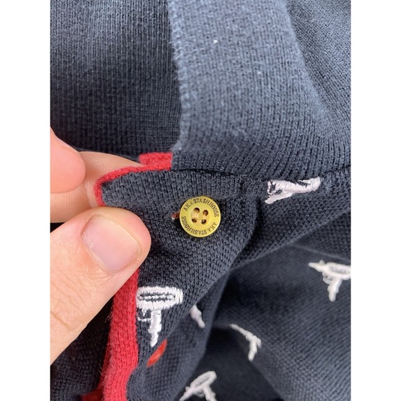 Stash House Y2K All Over Print Machine Gun Polo Embroidered Black Short SLV 3XL - Picture 13 of 14